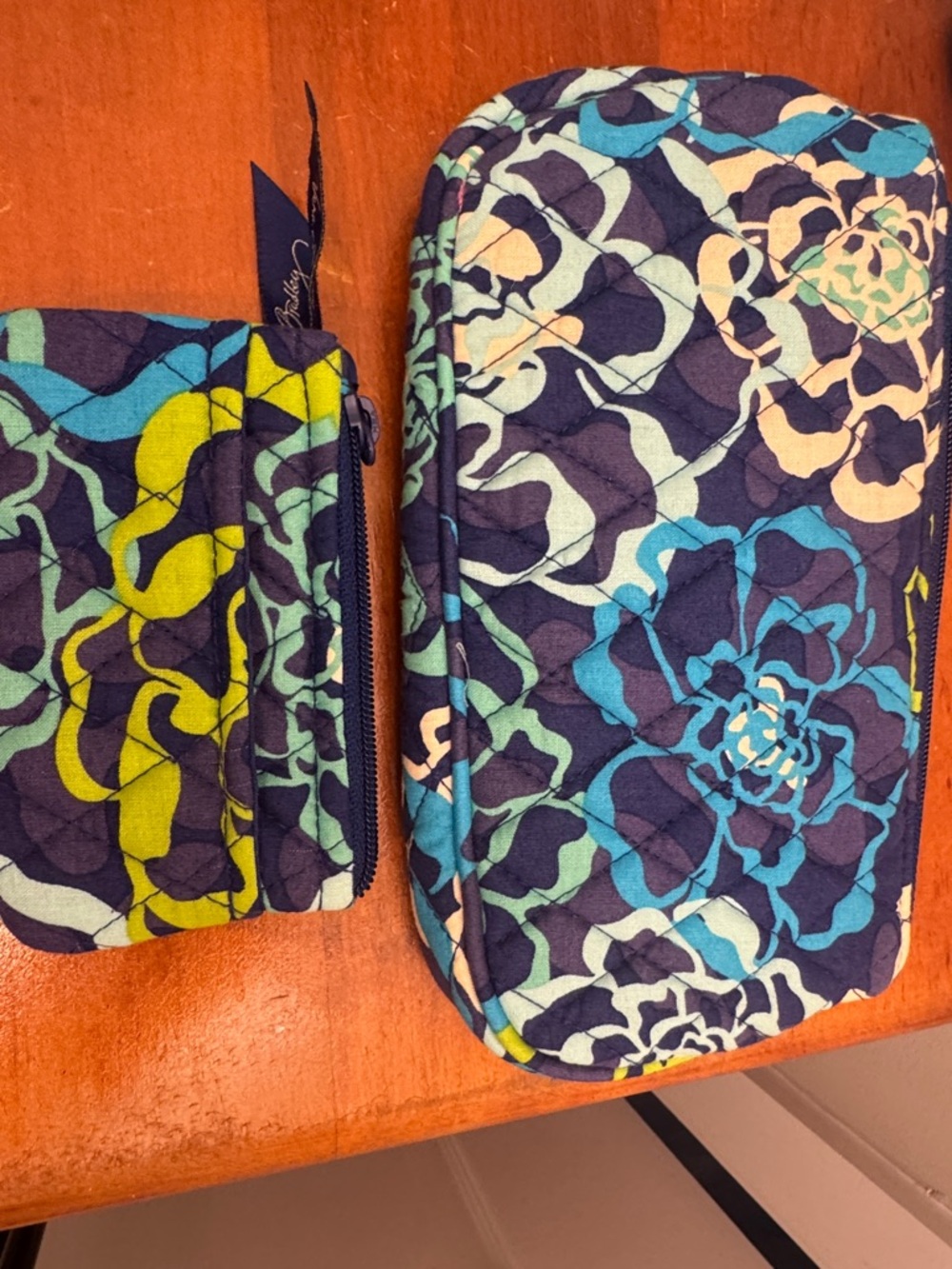 Vera Bradley Quilted Navy Cosmetic Pouch Duo with Lime & Teal Floral